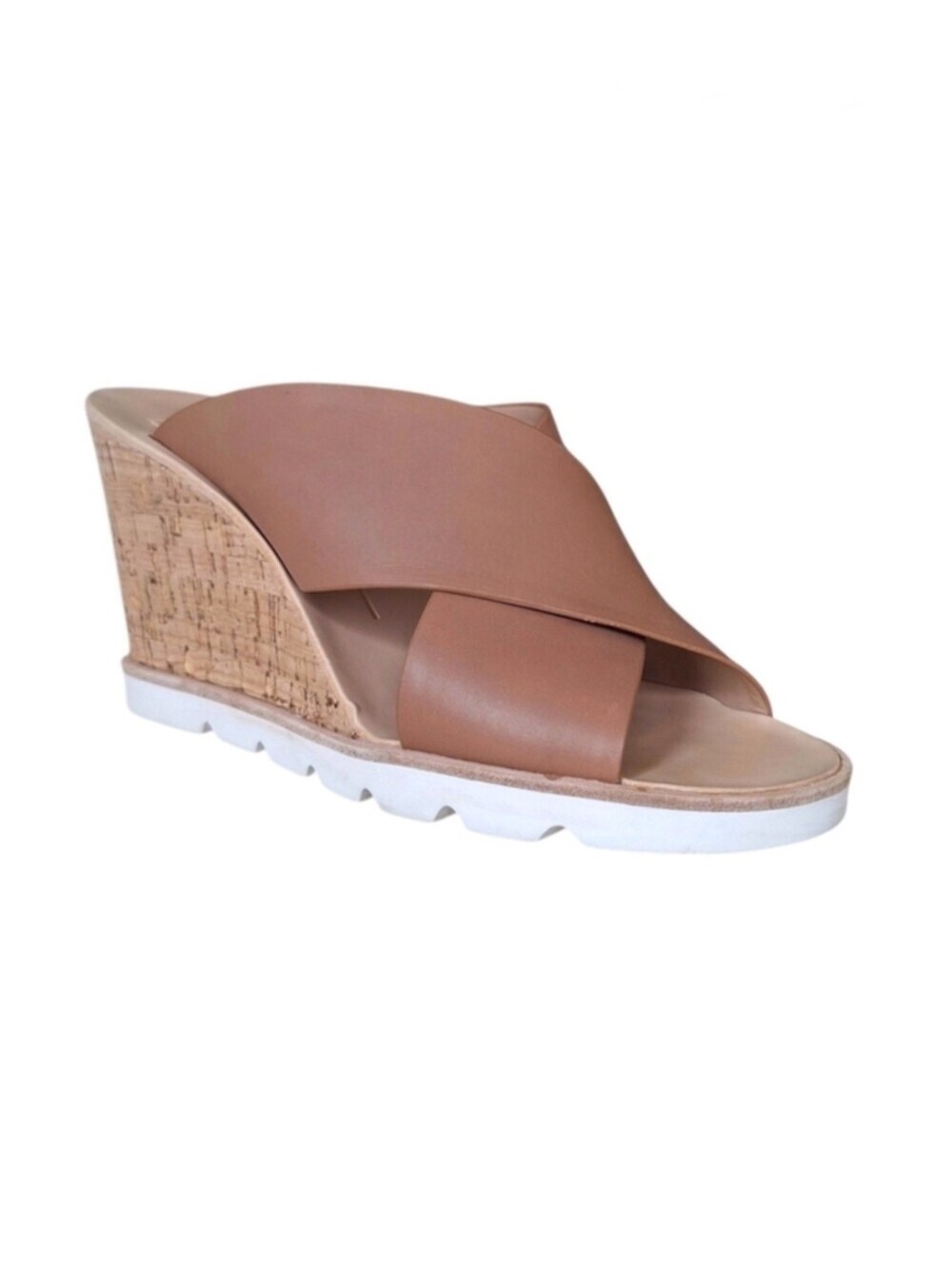Dolce Vita Lida Leather Crossover Wedge Cork Sandal Neutral Scandi 8.5